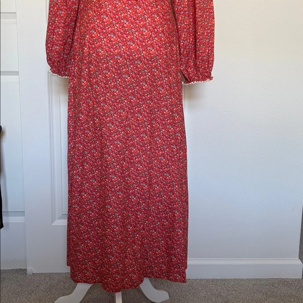 Christy Dawn Red Floral Maxi Dress with Cream Lace Trim - Picture 5 of 8